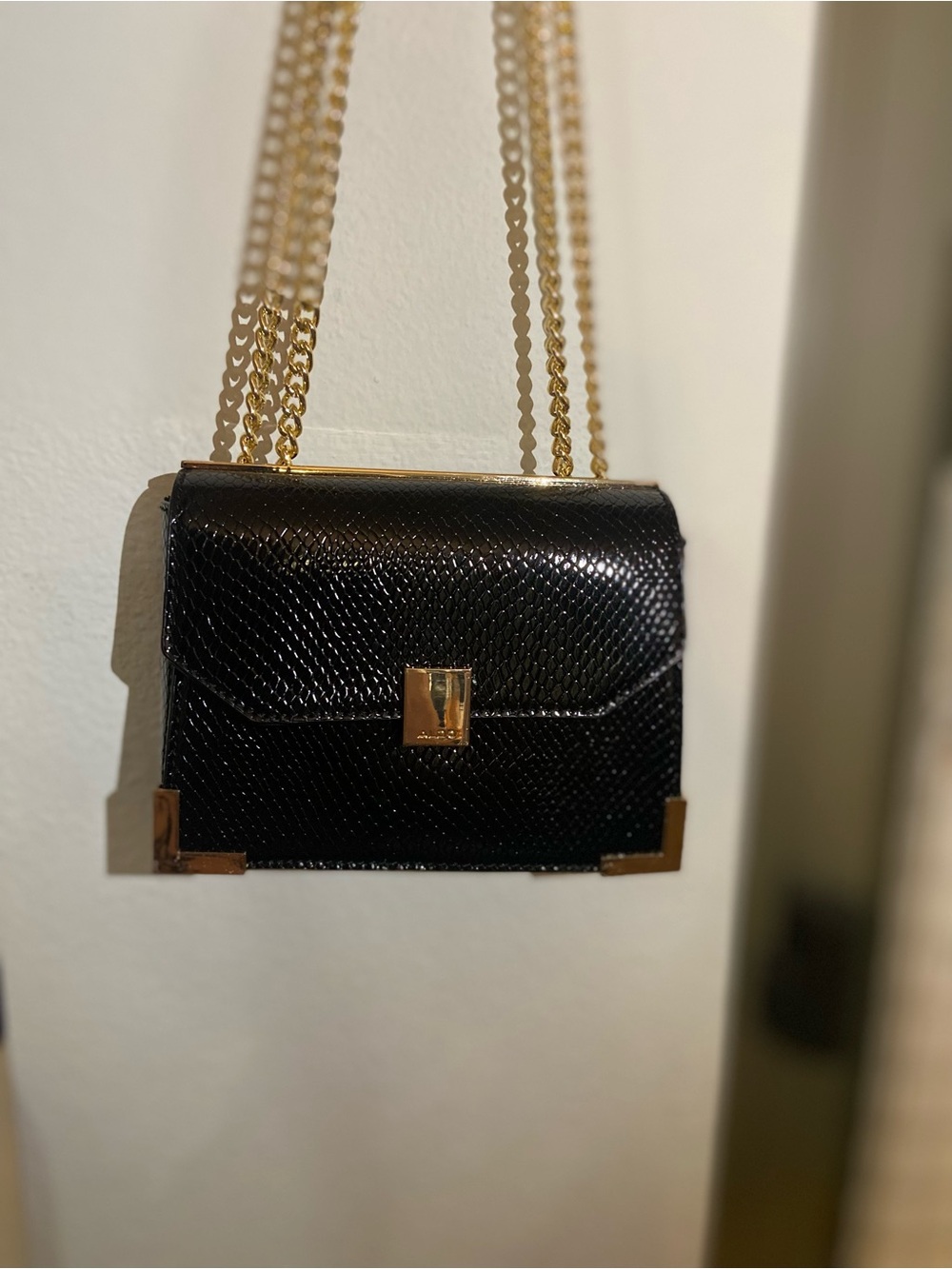 Aldo Black Textured Crossbody with Gold Hardware